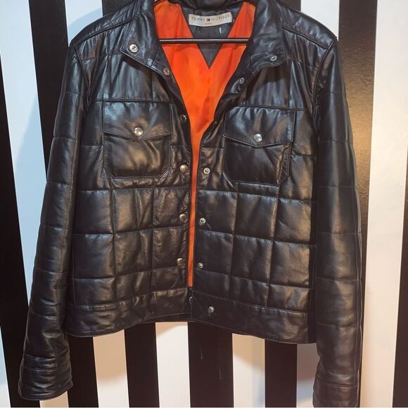 Customized LADIES OF HARLEY Vintage 90s Tommy Hilfiger Quilted Leather Jacket - Picture 1 of 16